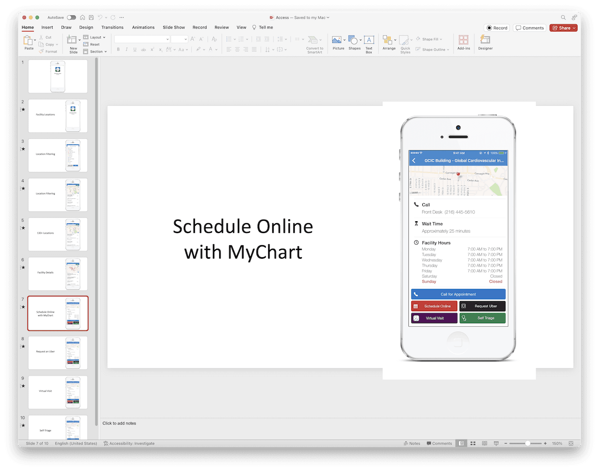 An example PowerPoint showing a Cleveland Clinic app I built